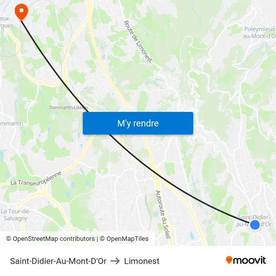 Saint-Didier-Au-Mont-D'Or to Limonest map