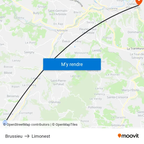 Brussieu to Limonest map