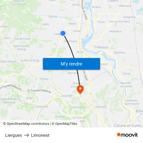 Liergues to Limonest map