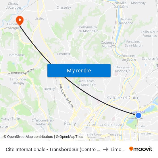 Cité Internationale - Transbordeur (Centre De Congrès) to Limonest map