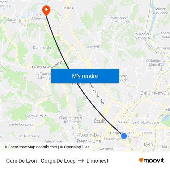 Gare De Lyon - Gorge De Loup to Limonest map