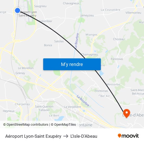 Aéroport Lyon-Saint Exupéry to L'Isle-D'Abeau map