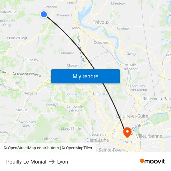Pouilly-Le-Monial to Lyon map