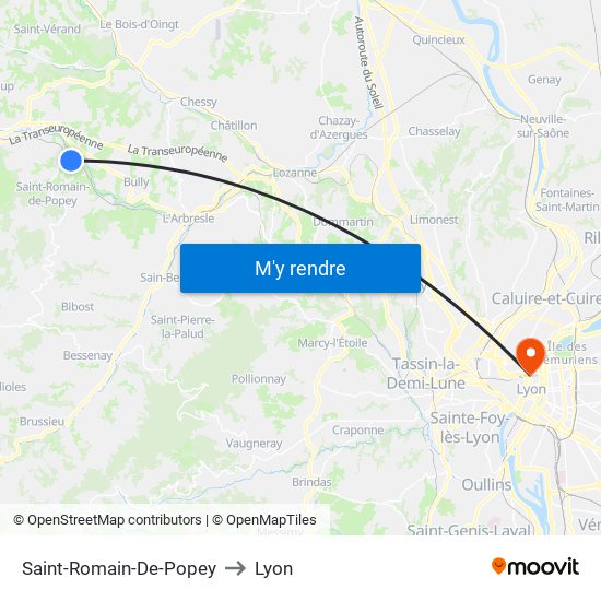 Saint-Romain-De-Popey to Lyon map