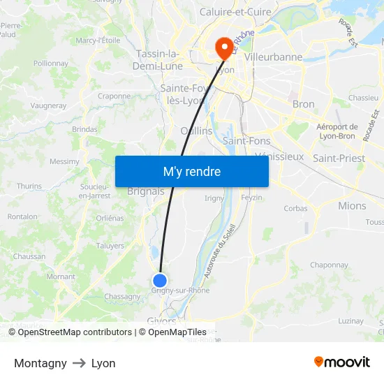 Montagny to Lyon map