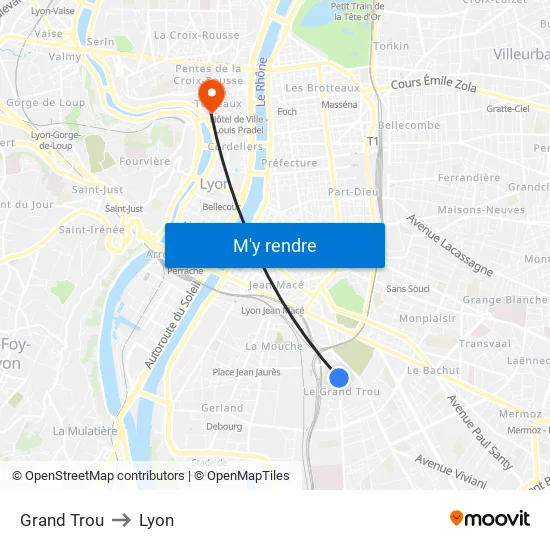 Grand Trou to Lyon map