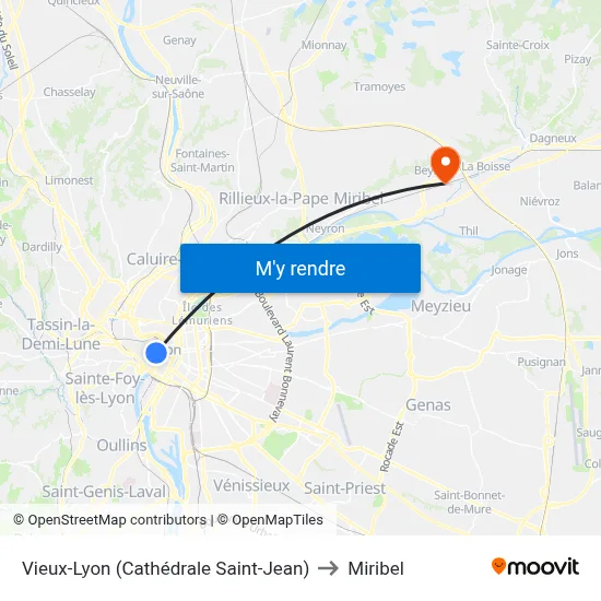 Vieux-Lyon (Cathédrale Saint-Jean) to Miribel map