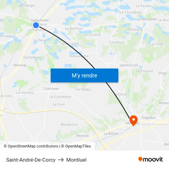 Saint-André-De-Corcy to Montluel map