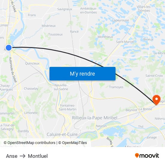 Anse to Montluel map