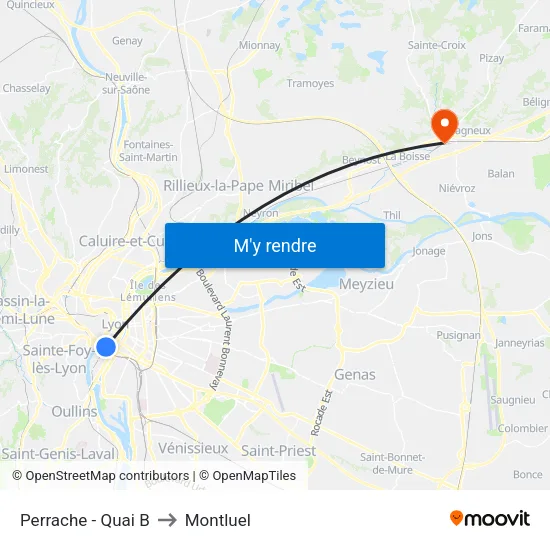 Perrache - Quai B to Montluel map