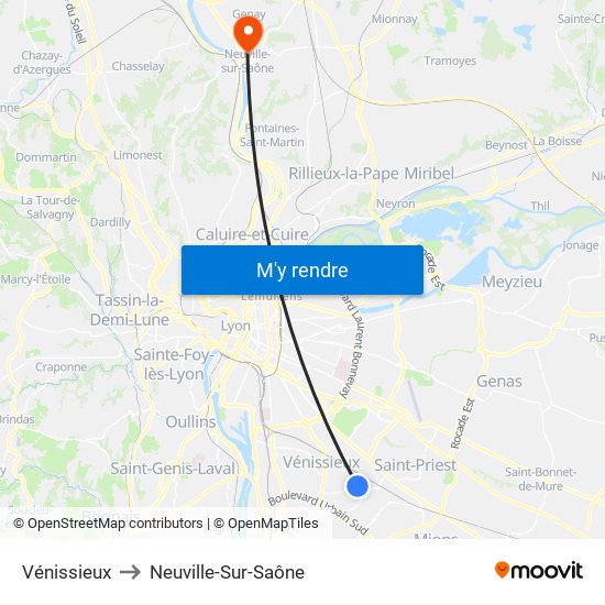 Vénissieux to Neuville-Sur-Saône map