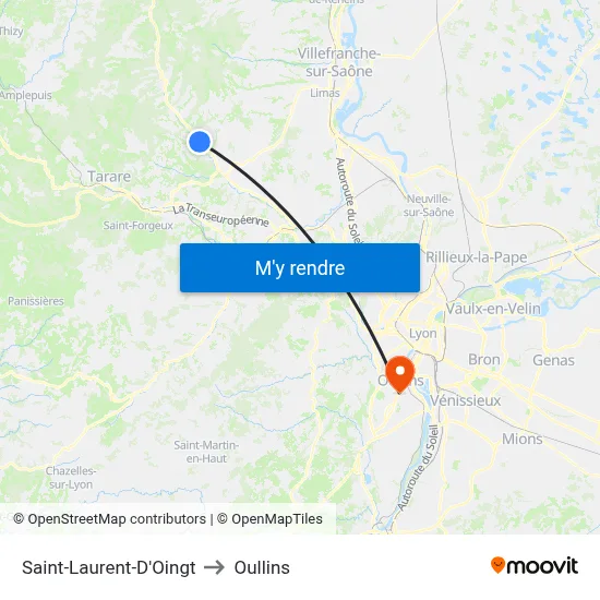 Saint-Laurent-D'Oingt to Oullins map