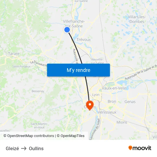 Gleizé to Oullins map