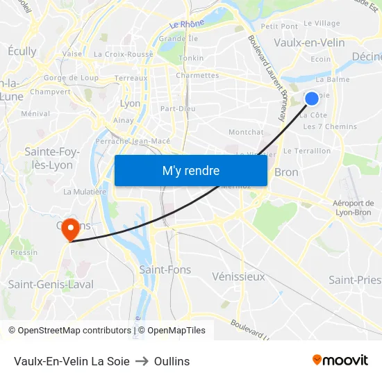 Vaulx-En-Velin La Soie to Oullins map