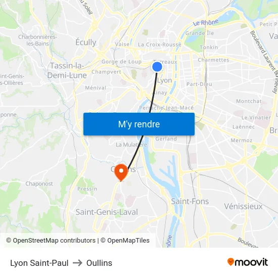 Lyon Saint-Paul to Oullins map