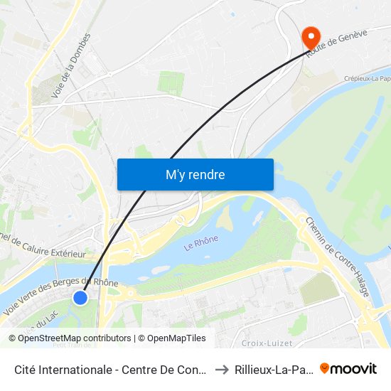 Cité Internationale - Centre De Congrès to Rillieux-La-Pape map