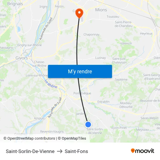 Saint-Sorlin-De-Vienne to Saint-Fons map