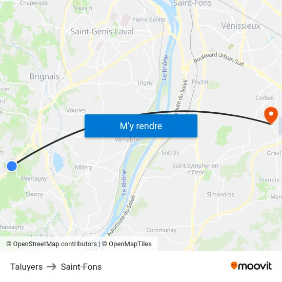 Taluyers to Saint-Fons map