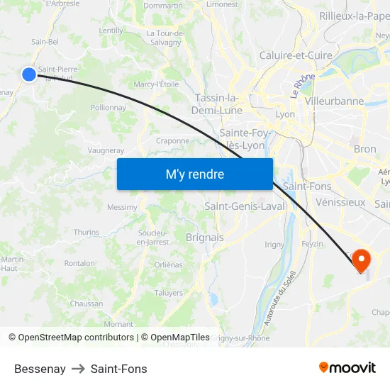 Bessenay to Saint-Fons map