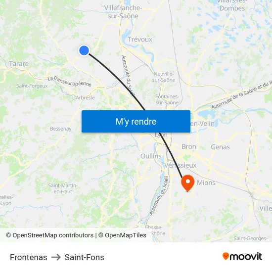 Frontenas to Saint-Fons map