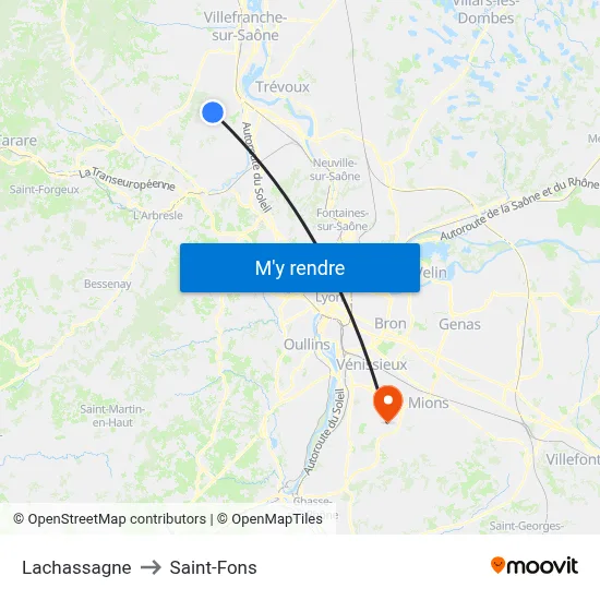 Lachassagne to Saint-Fons map