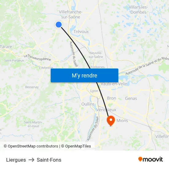 Liergues to Saint-Fons map