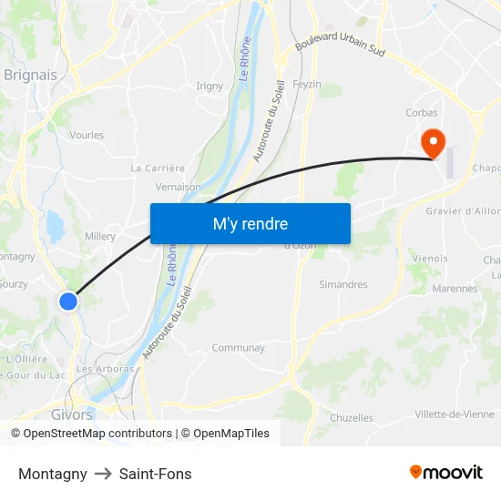 Montagny to Saint-Fons map