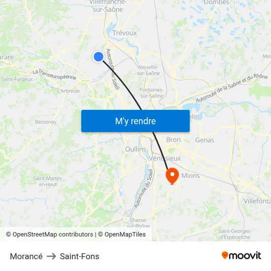Morancé to Saint-Fons map