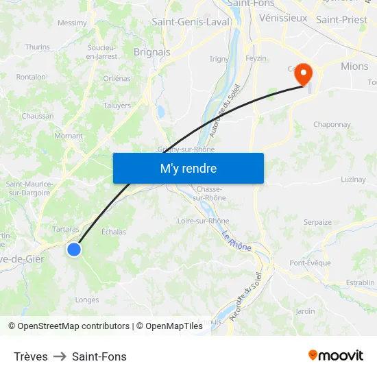 Trèves to Saint-Fons map