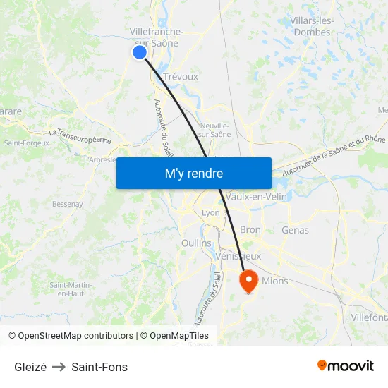 Gleizé to Saint-Fons map