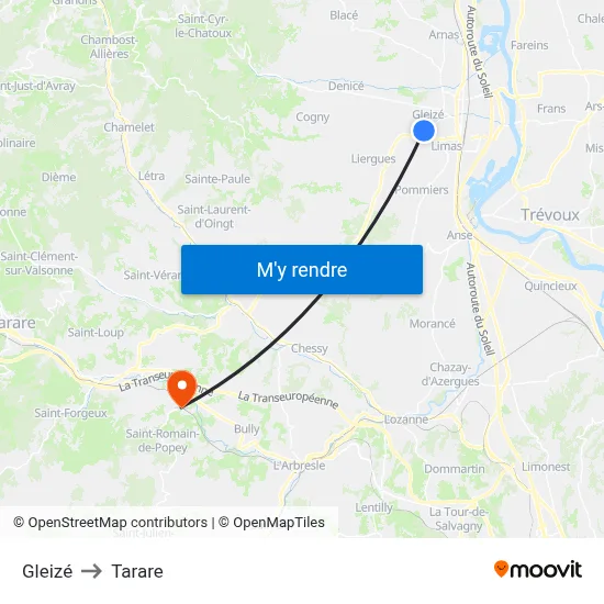 Gleizé to Tarare map