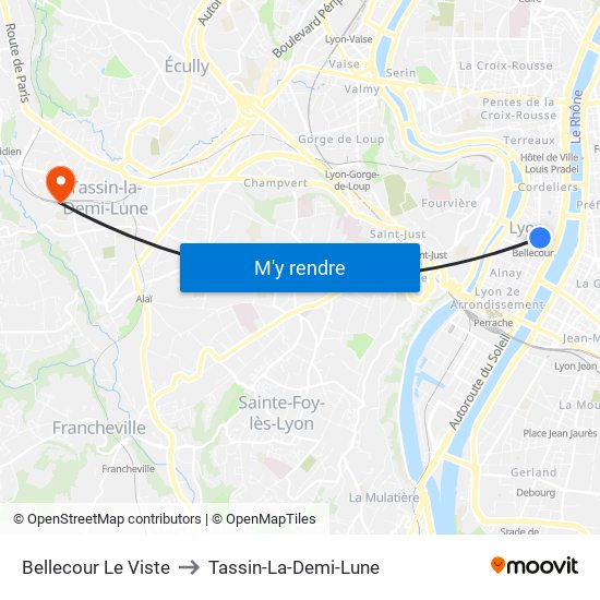 Bellecour Le Viste to Tassin-La-Demi-Lune map