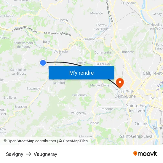 Savigny to Vaugneray map