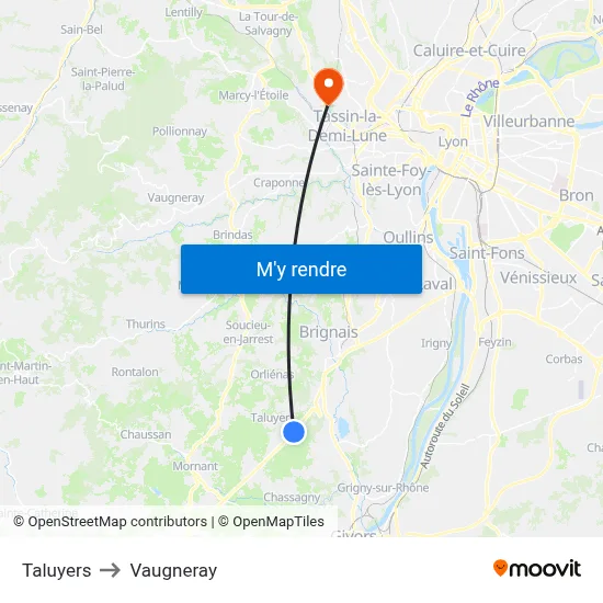 Taluyers to Vaugneray map