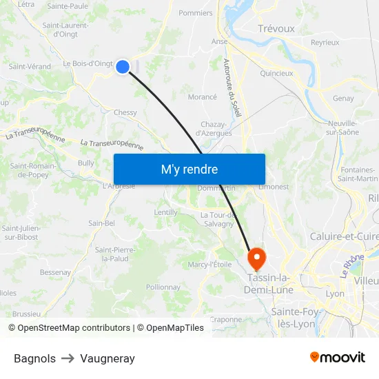 Bagnols to Vaugneray map