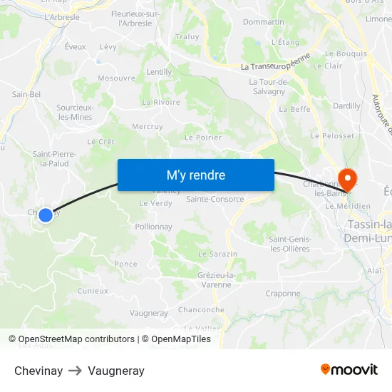 Chevinay to Vaugneray map