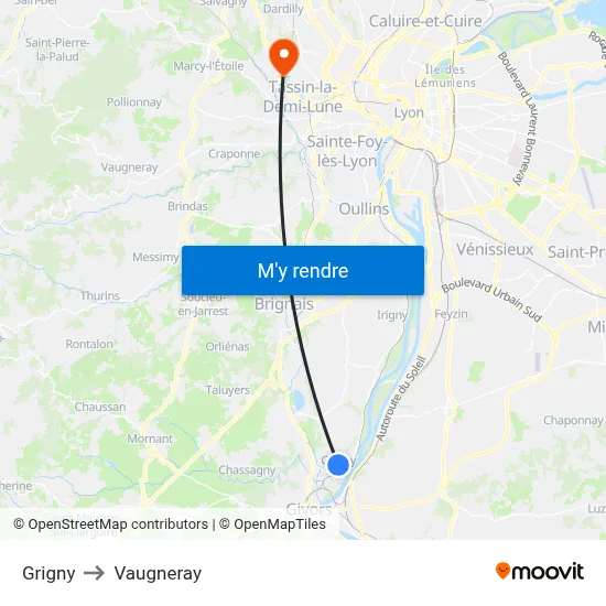 Grigny to Vaugneray map
