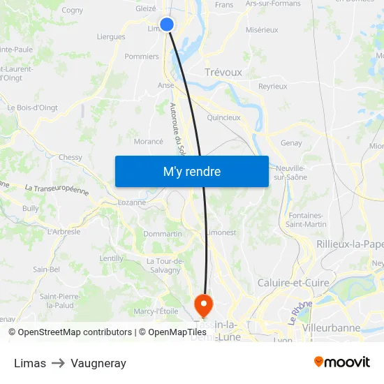 Limas to Vaugneray map