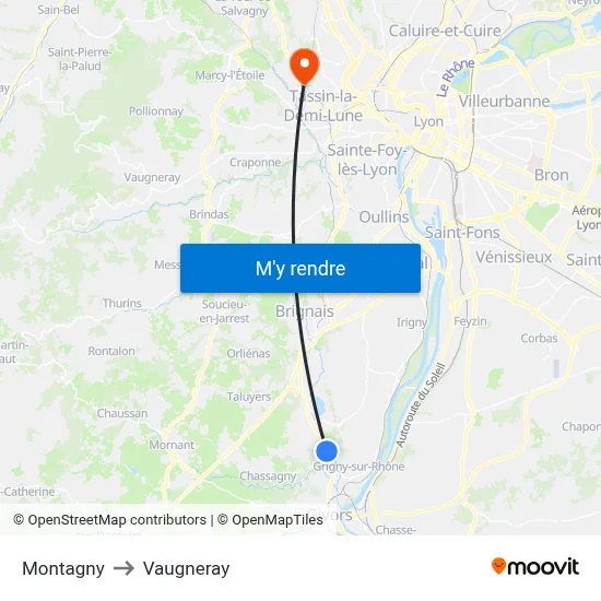 Montagny to Vaugneray map