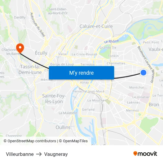 Villeurbanne to Vaugneray map