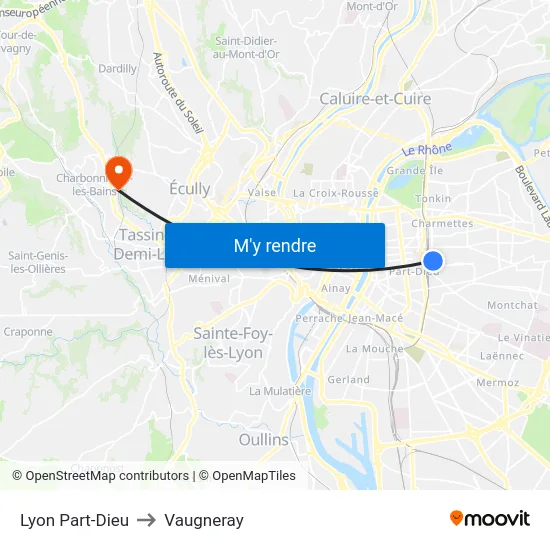 Lyon Part-Dieu to Vaugneray map