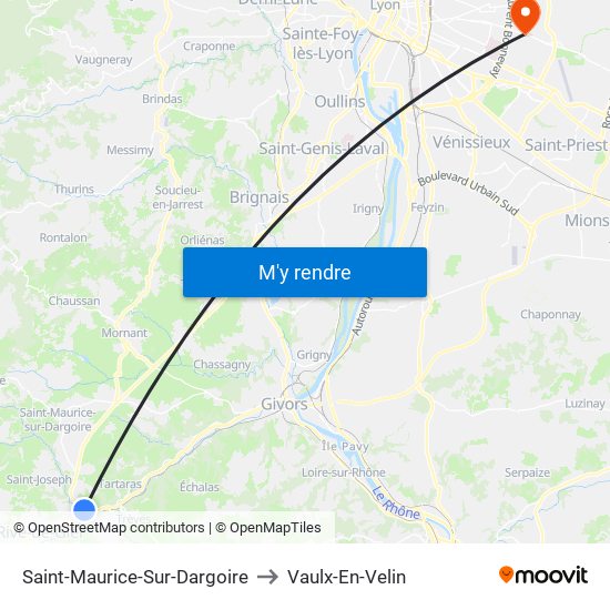 Saint-Maurice-Sur-Dargoire to Vaulx-En-Velin map