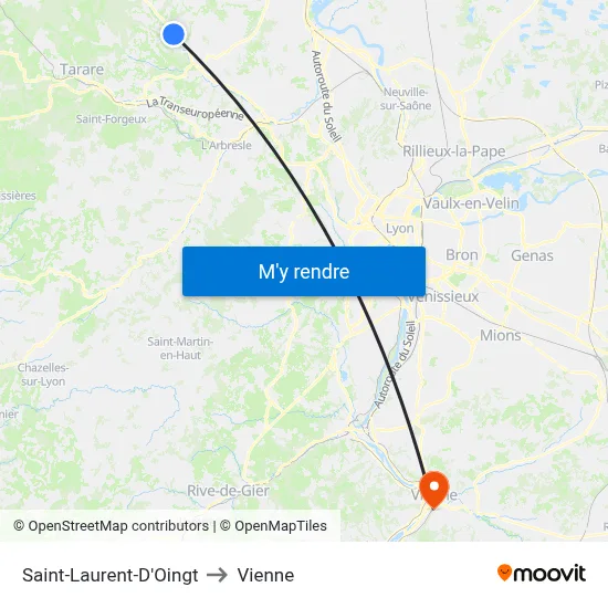 Saint-Laurent-D'Oingt to Vienne map