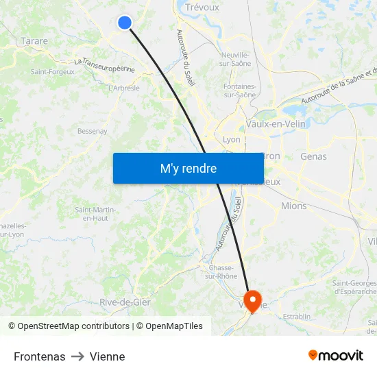Frontenas to Vienne map