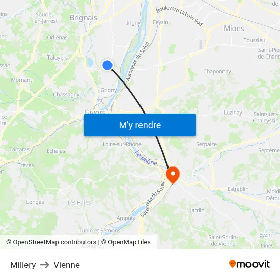 Millery to Vienne map