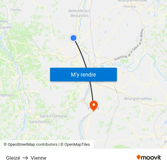 Gleizé to Vienne map
