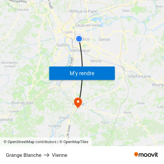 Grange Blanche to Vienne map