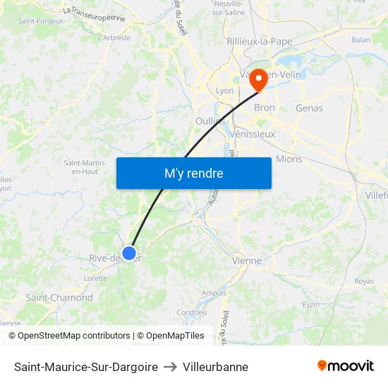 Saint-Maurice-Sur-Dargoire to Villeurbanne map