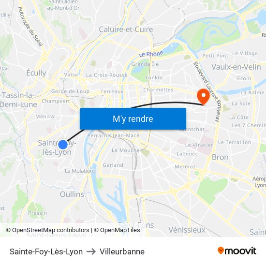 Sainte-Foy-Lès-Lyon to Villeurbanne map