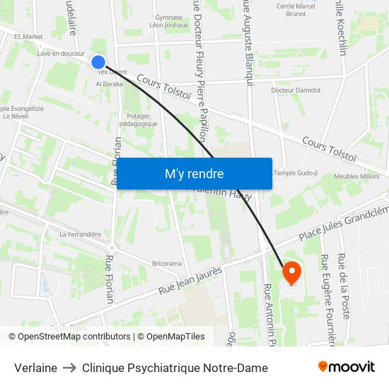 Verlaine to Clinique Psychiatrique Notre-Dame map